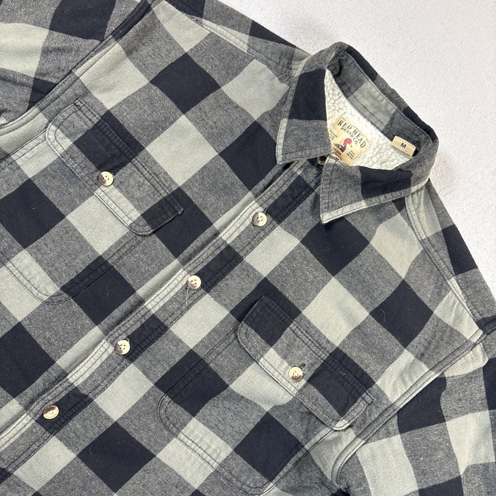 Red Head Flannel Jacket Mens M Sherpa Lined‎ Button Down Black Gray Plaid Grunge